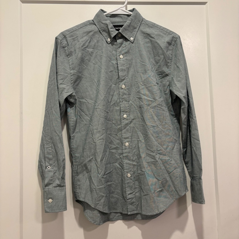 Bonobos Mens Light Blue Micro Check Button Down Long Sleeve Shirt Small